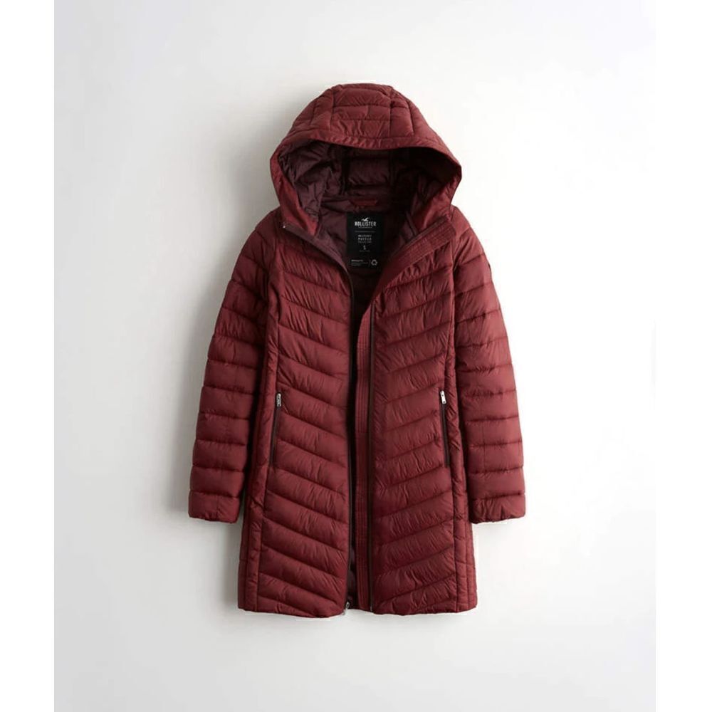 Hollister Lightweight Puffer Collection Parka Red Maroon Womens Size Small - Picture 4 of 8